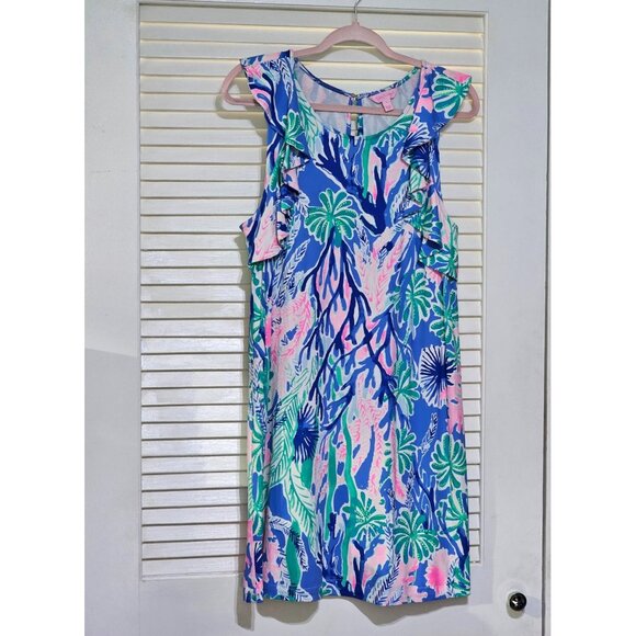 Lilly Pulitzer Women's Blue Pink Green Esmeralda Jet Stream Dress Size L 2783 - Picture 11 of 14